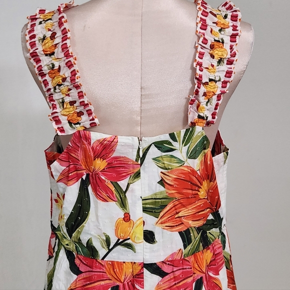 Farm Rio Cashew Floral Tiered Midi Dress White Ruffle Garden Tropical - Picture 7 of 13